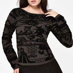 Disturbia Diabolical Raised Jacquard Sweater NWT Halloween Witchy Goth